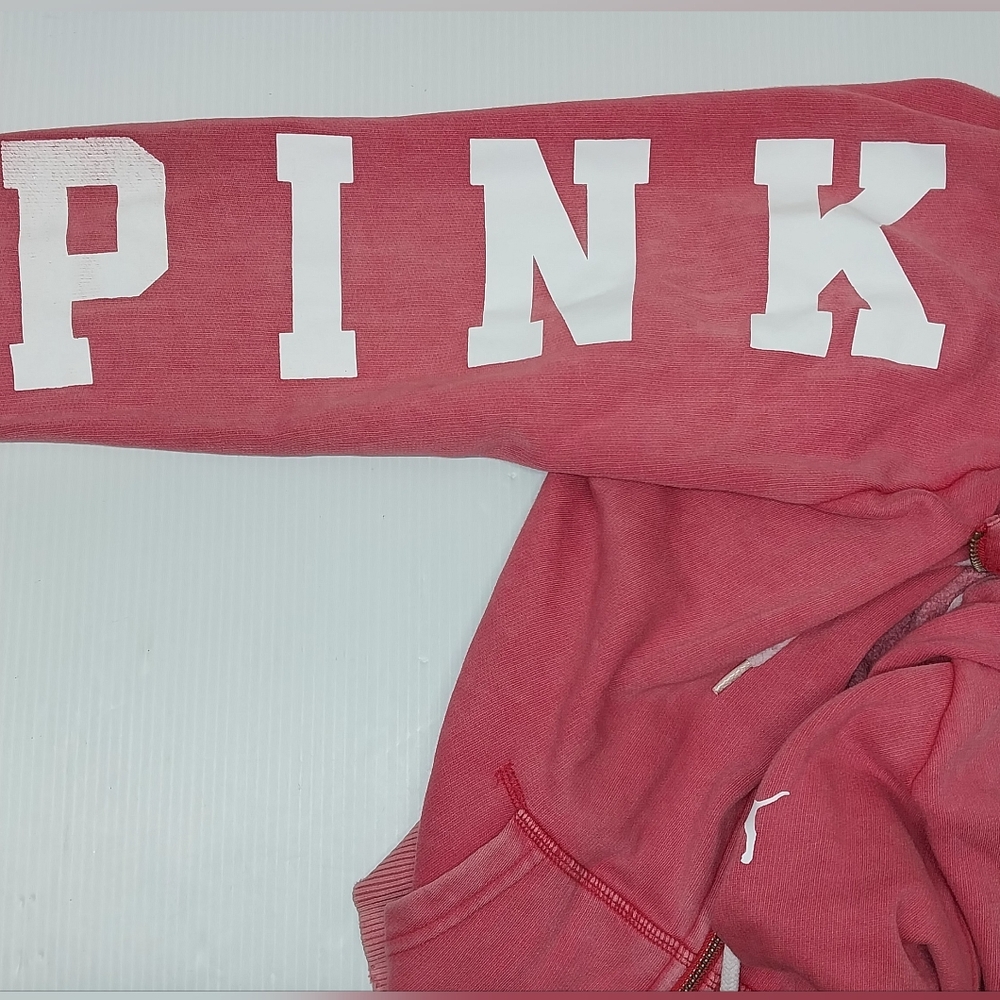 Pink Zip-Up Hoodie with White Logo Sz L - Picture 2 of 10